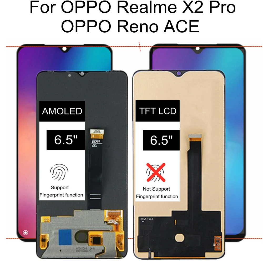 6.5  For OPPO Reno ACE PCLM10 LCD Display Touch Screen Digitizer Assembly For Realme X2 Pro RMX1931 LCD