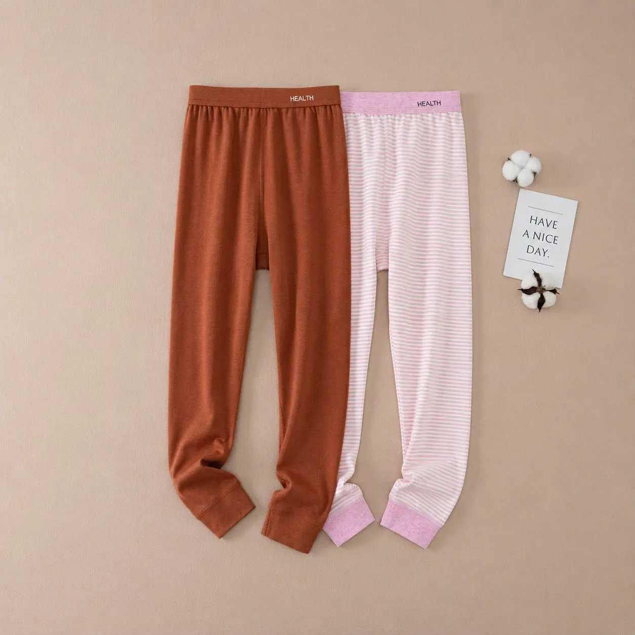 2pcs Children's Boys and Girls Spring Autumn and Winter Cotton Printed Striped Comfortable Thermal  Home Pants Leggings Trousers
