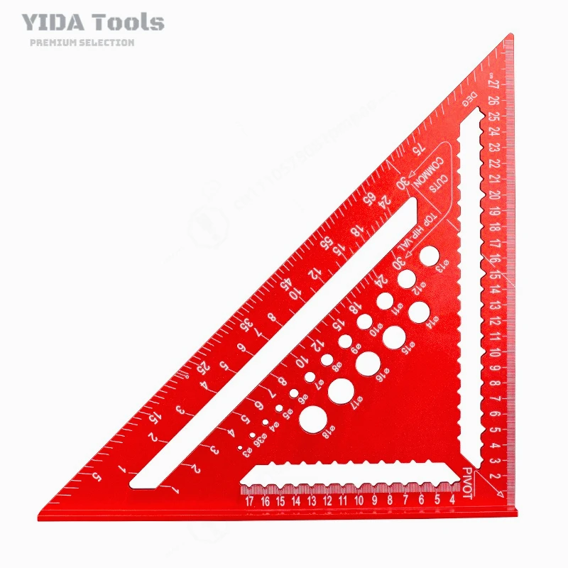 Aluminum Alloy Triangle Ruler Metric 7 Inch Multi-function Carpenter Square 90/45 Degree Right Angle Ruler with Holes