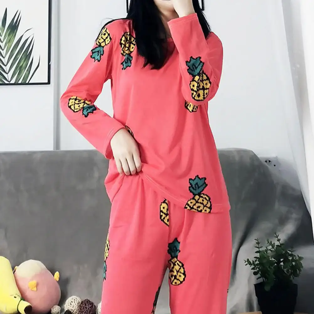 Зимний пижамный комплект Skin-Touch, милый розовый редис, женский пижамный комплект с круглым вырезом, женская ночная рубашка из двух предметов для повседневной носки