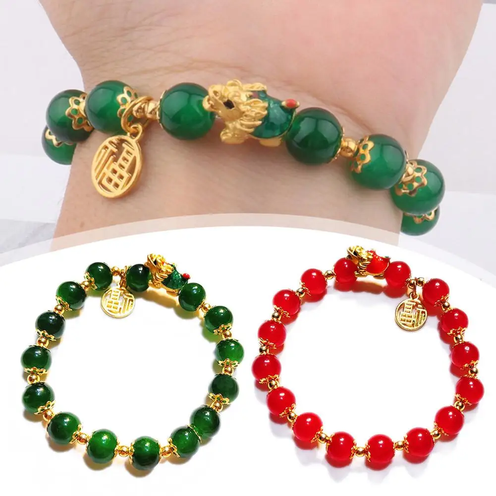 1 Pc 2024 Dragon Year Chinese Style Beads Bracelet For Women And Men Lucky Red Handwoven Rope Bracelet Christmas New Year G O2F6