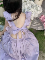 Dress Women Purple Flying Sleeve Elegant Backless Square Collar All-match Summer Solid Simple Thin Loose Fashion Ulzzang Vintage