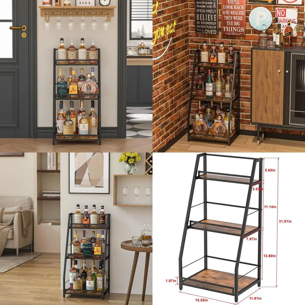 

Versatile 3-Tier Corner Wine Rack for Home Bar, Freestanding Floor Stand with Fences, Vintage Brown (Patent Pending)