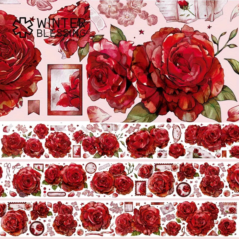 2 m Laser PET Washi Tape Rote Rose Transparente Rolle Aufkleber Dekoratives Klebeband Für Scrapbooking Journal Ästhetisches Briefpapier