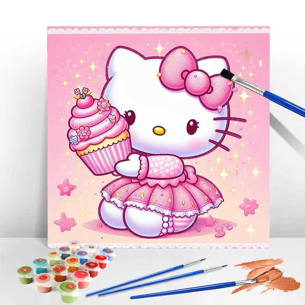Cute Hello Kitty Paint By Numbers Kit Adults Beginner DIY Frameless Canvas Stress Relief Home Wall Decor Craft Birthday Gift