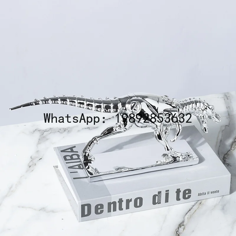 x17Resin Handicraft Silver Replica Animal Ornament Tyrannosaurus Rex Dinosaur Hollow Skeleton Decorative Figurines Home Decorati