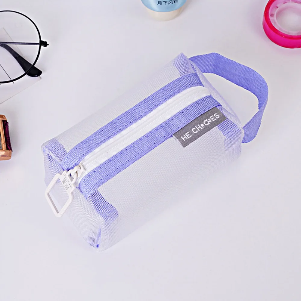 

Portable Square Mesh Storage Bag Large Capacity Breathable Mini Zipper Coin Purse Data Cable Storage Pouch Stationery Case