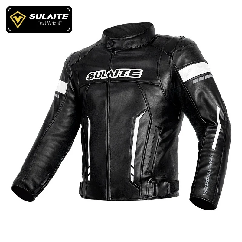 SULAITE Motorcyclist Jacket Vintage PU Material Motorcycle Waterproof Windproof CE Defense Warm Jacket Men and Women Winter