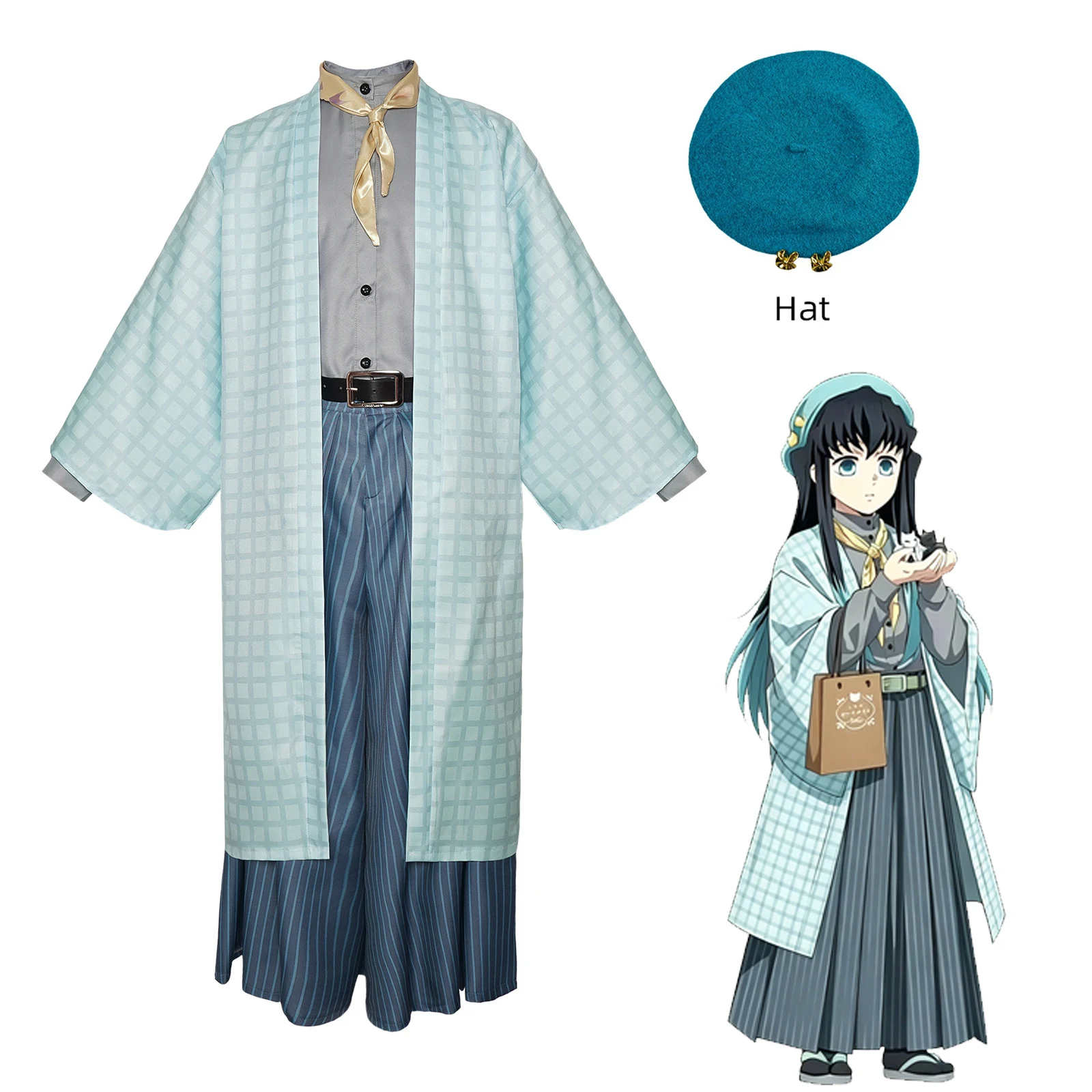 

Tokitou Muichiro Cosplay Costume Blade of Demon Destruction Casual Kimono Full Set Hat Socks Outfit
