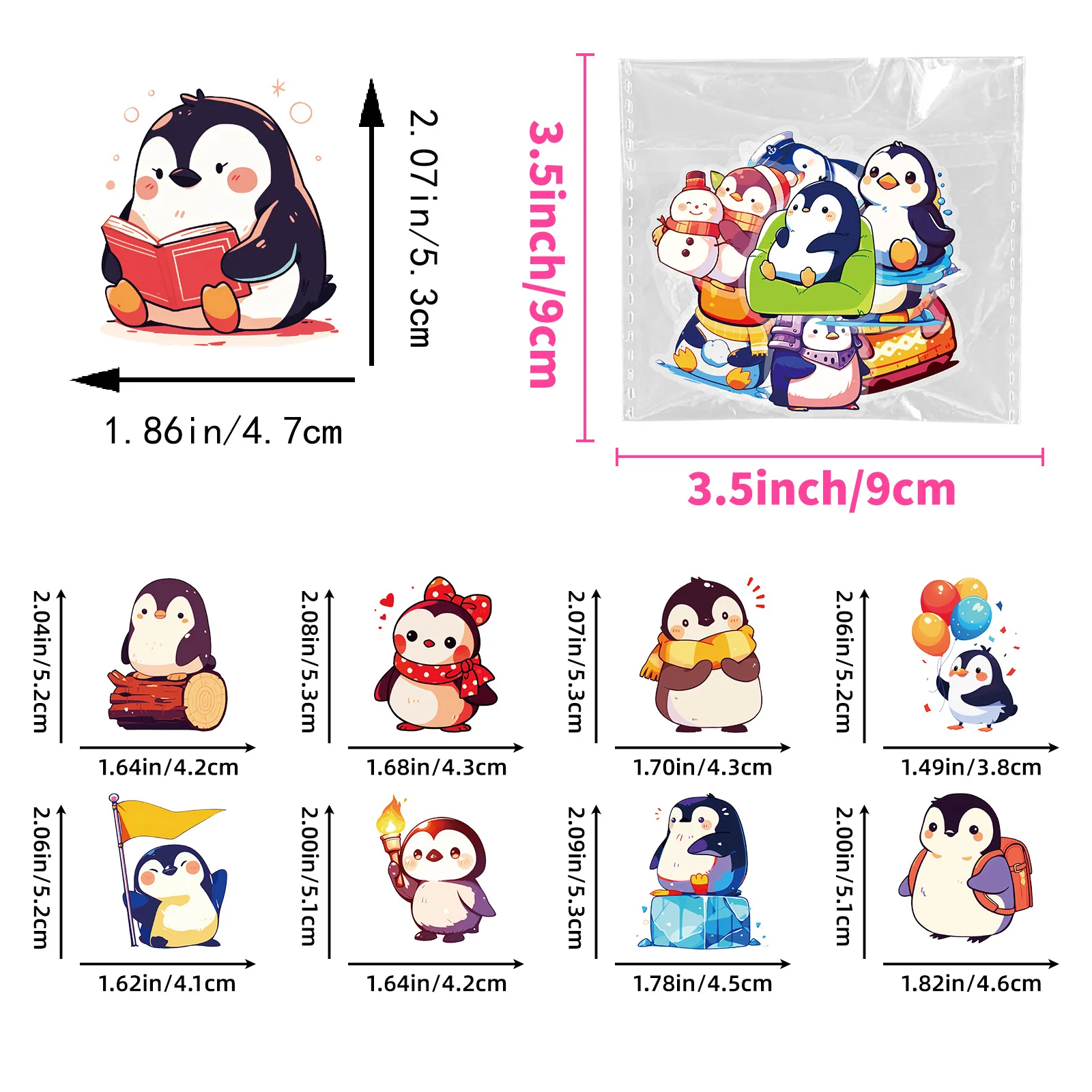 5PCS Cute Penguin PET Cartoon Waterproof Stickers, Decoration Luggage Notebook Laptop Window Sticker Decals