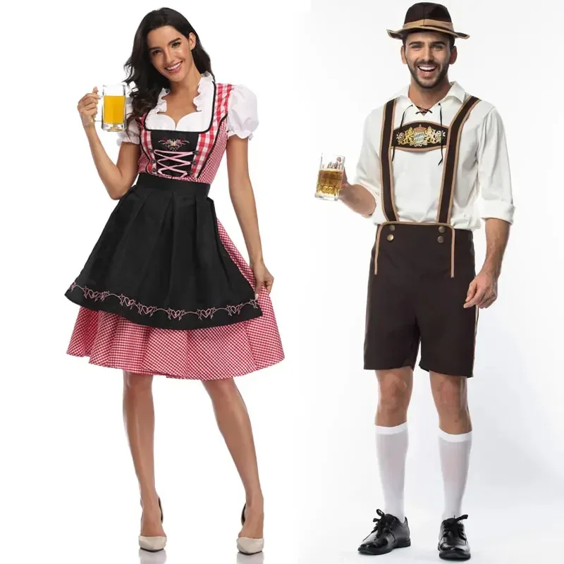 Kobiety dla dorosłych Bavaria Oktoberfest sukienka kelnerka pokojówka męska Dirndl Lederhosen piwo karnawał strój na imprezę przebranie