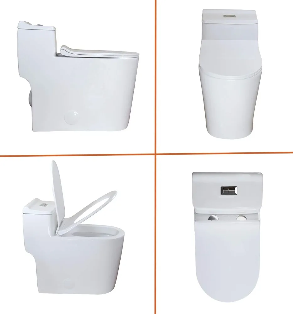 مرحاض ممدود مزدوج القطع من قطعة واحدة، ارتفاع كرسي مريح 17.25 بوصة مع مقعد إغلاق ناعم باللون الأبيض