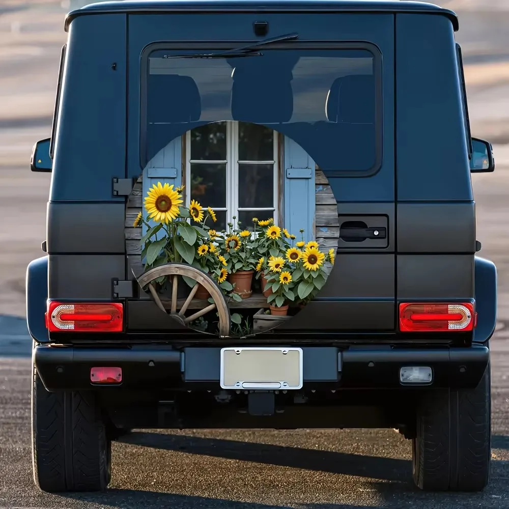 Vibrant Sunflower Garden Spare Tire Cover 100% Polyester Universal Fit For SUV Trailer Truck