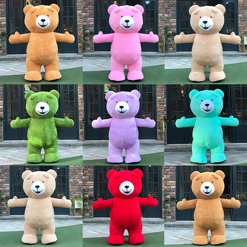 Urso de pelúcia inflável Cosplay Boneca de pelúcia colorida Mascote fofo e engraçado, roupas dos desenhos animados, vestir macacões, 2024