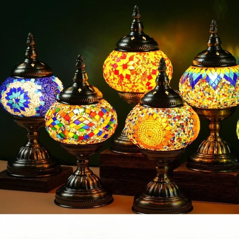 DurableTurkish Lamp Moroccan Handmade Mosaic Retro Dictionary Creative Desk Lamp Night Lamp Bedside High Sense