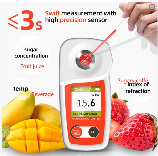 Digital Brix Meter 0-55% range 0.2% precision sugar Refractometer  ,Sugar Content Test for Fruits Juices beverage  beer