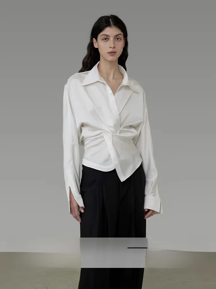 

Женский свободный топ UNSPOKEN Satin Wrap Ne irt, весна 2026, новый топ High Lazy Feeling Personali с v-образным вырезом и длинным светом