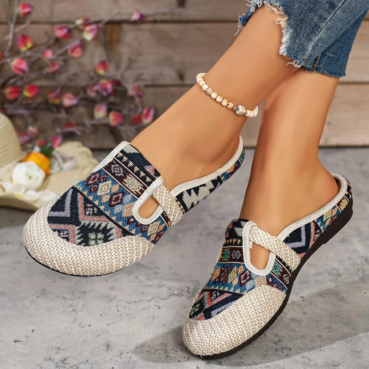 Ethnische bestickte Schuhe: Neue atmungsaktive Leinen-Halbslipper für Damen mit weichen Sohlen – Damen-Stoffschuhe für den Einzelfuß – Detail 17