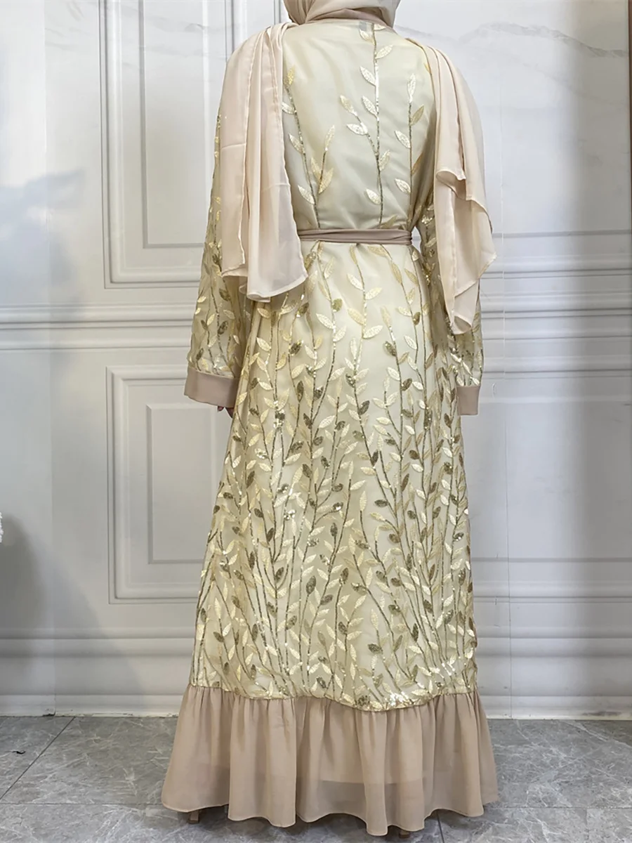 Wholesale Dubai fashion muslim Floral sequined beading abaya female full length cardigan open رداء abayas islamic robe wq2128