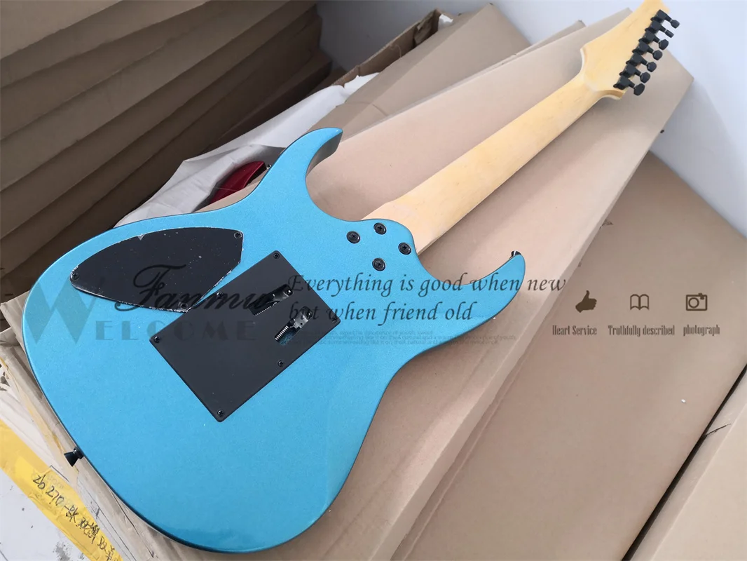 7 String Metal Blue Electric Guitar K7 Body Maple Neck  Tremolo Bridge Rosewood Fretboard  24 Frets Black Tuners