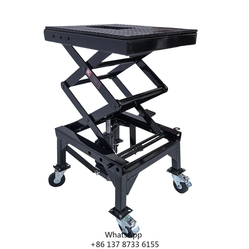 

Heavy Duty Wide Deck Car Maintenance Tools Foot Operated Foldable Motorcycle Scissor Lift Padlock Stand For Motorcycle