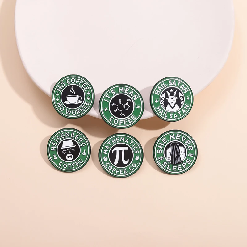 クリエイティブなテキストパターンのエナメルピン,カスタム,コーヒーフリー,作業用ブローチなし,ラペルバッジ,面白いジュエリー,卸売り,1セットあたり5個