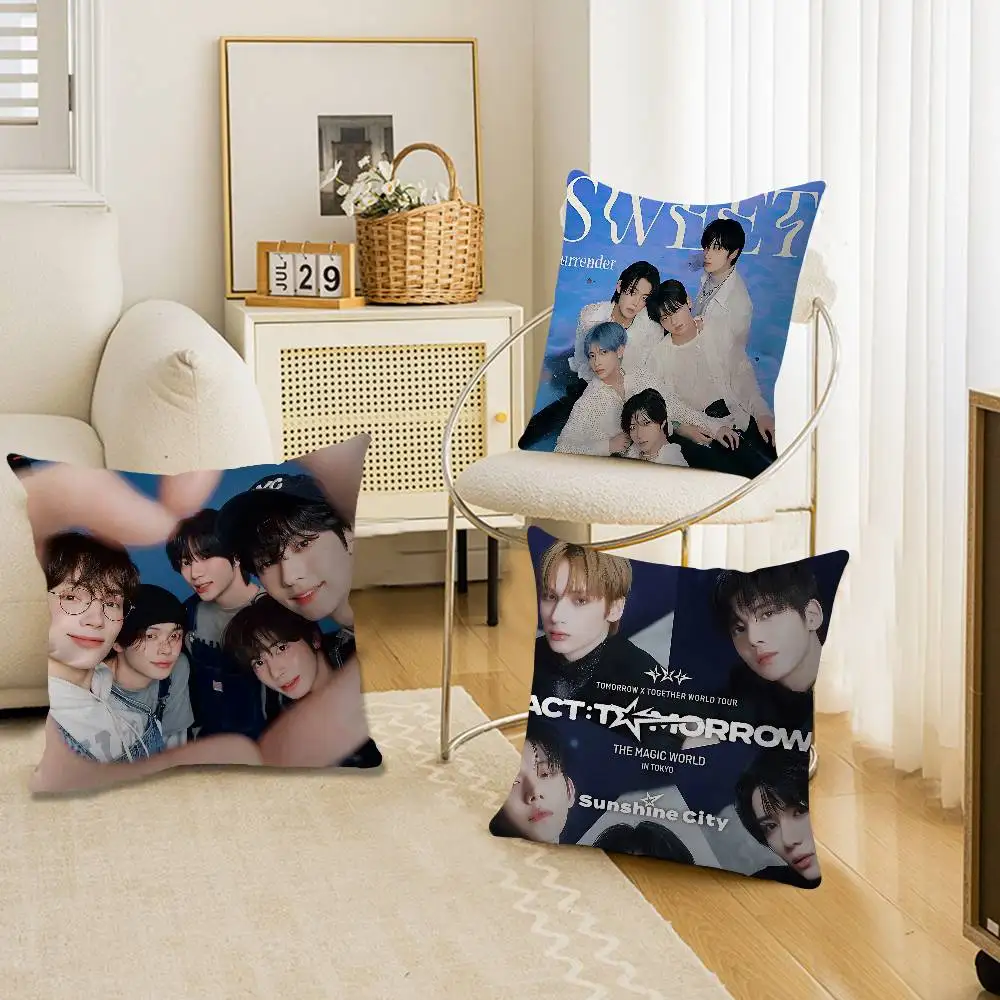 KPOP T-TXTS Boy Band Office Cushion Pillowcase Car Cushion Cover45X45CM Lumbar Pillowcase Sofa Pillowcover