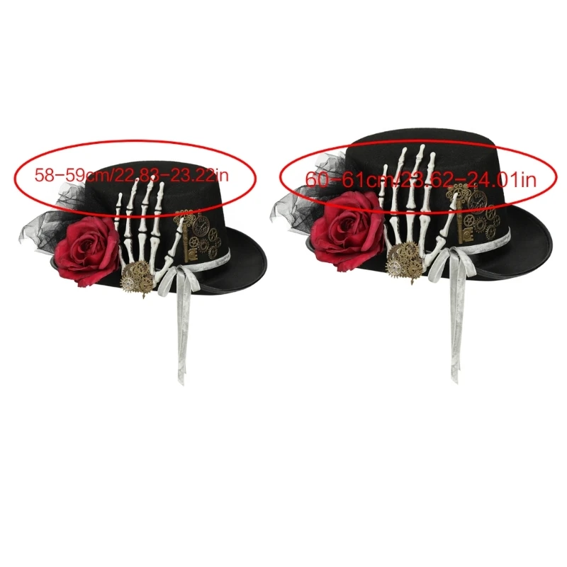 MXMB Flower Skull Hand Steampunk Top Hat in Black Halloween Decorations Ornament