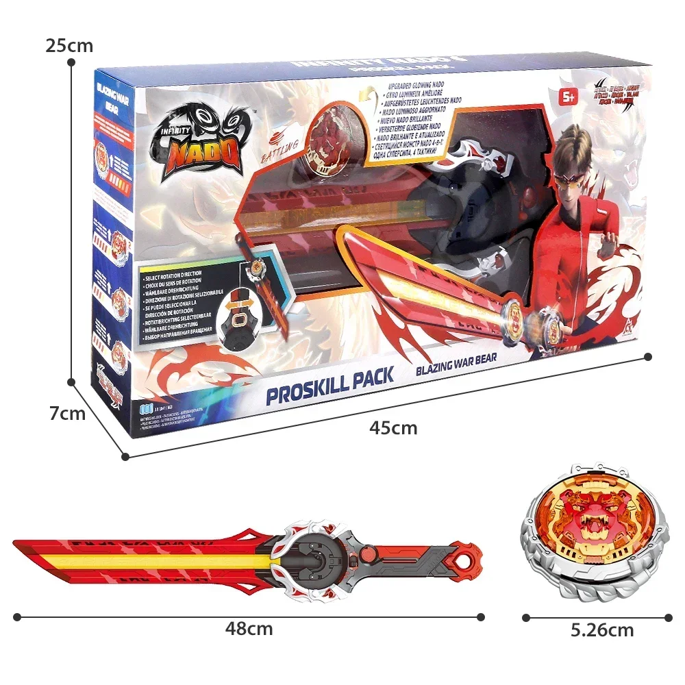 Infinity Nado 6 Proskill Pack - Blazing War Bear Glowing Spinning Top,Sword Launcher with Optional Rotation Direction Kid Toy