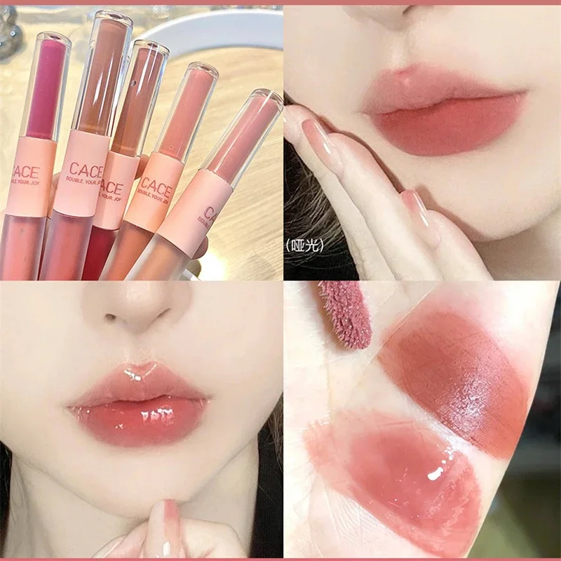 Lip Gloss penuh ujung ganda, Lip Gloss tahan air dan lapisan Anti noda