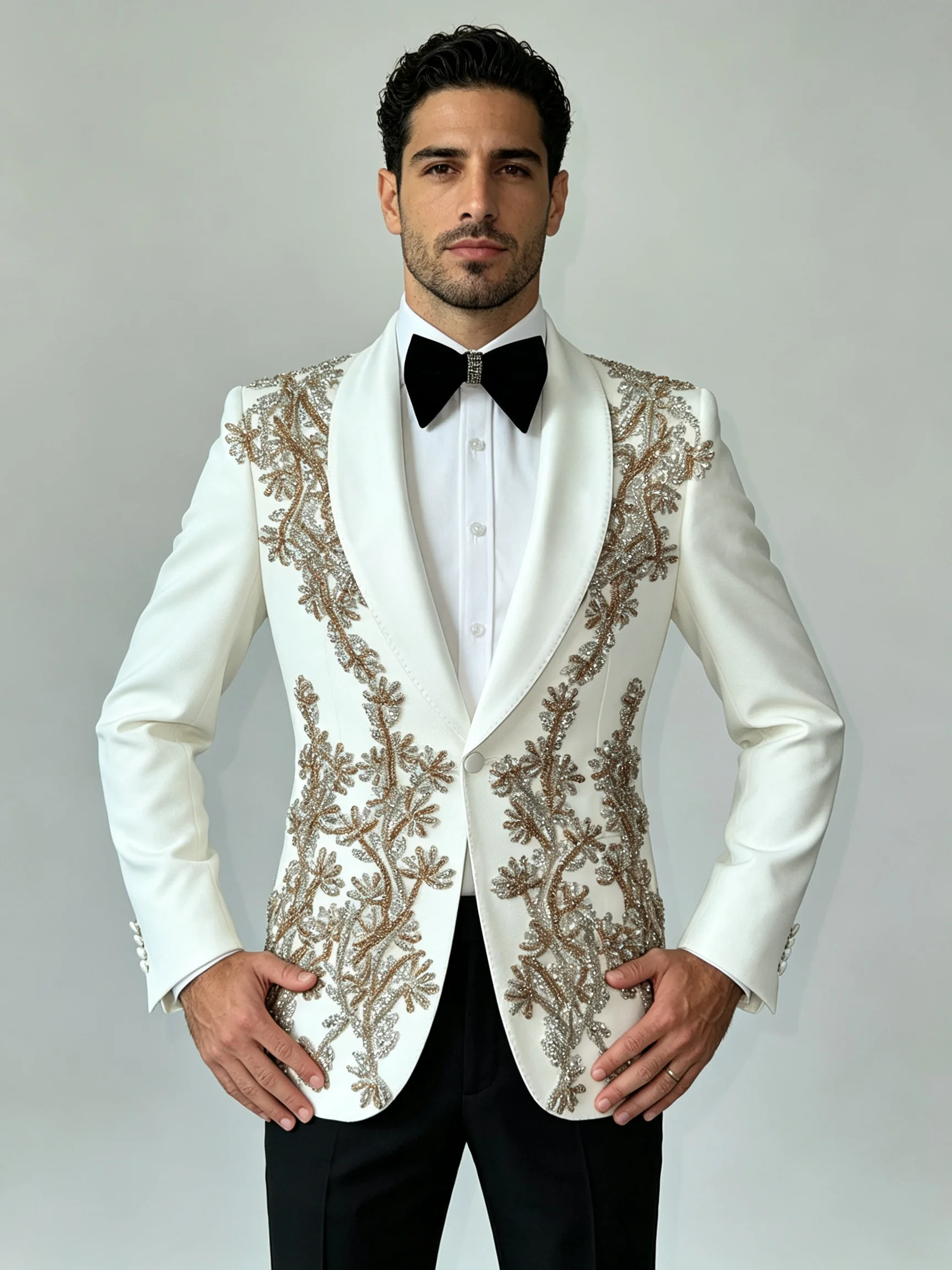 Exquisite Groom Wedding Suit For Man Sparkly Crystals Beading Jacket With Black Pants 2 Piece Sets Men's Promm Blazer Outfits