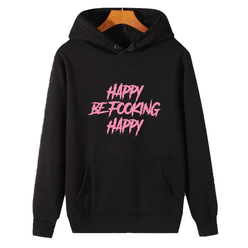 

Happy be fooking happy fashion graphic Hooded sweatshirts winter thick sweater hoodie fleece essentials hoodie Men's sportswear