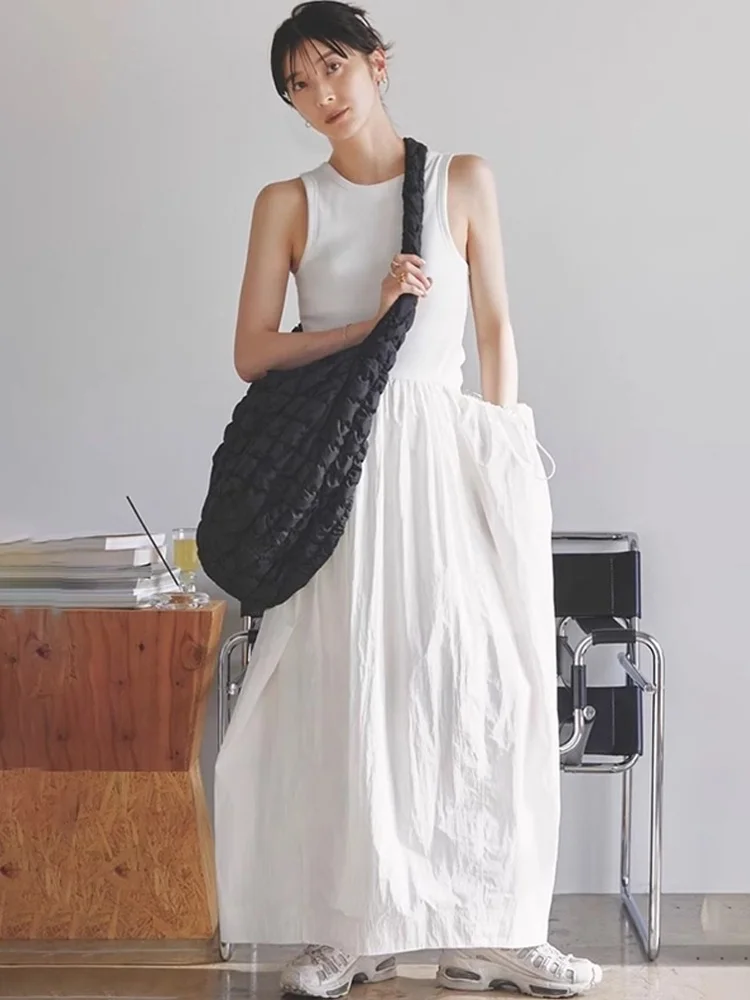 اليومية المرأة سليم صالح Svel سترة الدكتور عالية الخصر المرقعة تنورة طويلة ألف خط مزيج القطن الصيف وصول جديد