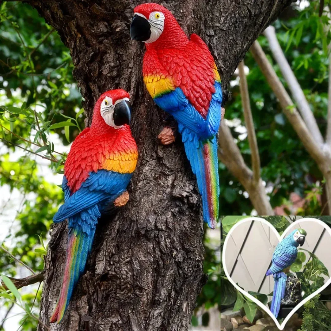 Simulation Resin Parrot Statue Wall Mounted Home Creative Wall Mural Hanging Decoration Sculpture Office Outdoor Garden Ornament