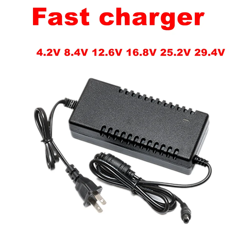 

Lithium battery charger 4.2V 10A 8.4V 10A 12.6V 10A 16.8V 8A 25.2V 5A 29.4V 4A for Li-ion Battery Pack Electric DC plug + clips