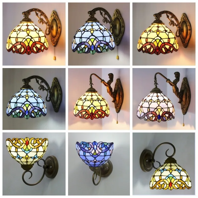 Baroque Multi-Colorful Glass Wall Lamps Retro Mirror Front Lights Bedroom Bedhead Balcony LED Sconces Corridor Cafe Villa Decor