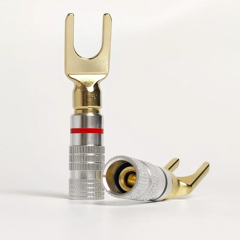 4/10/20pcs -Solderless Banana Plug to Y/U Spade Connector  -for Amplifier Speaker Binding Post (Quick Connect)