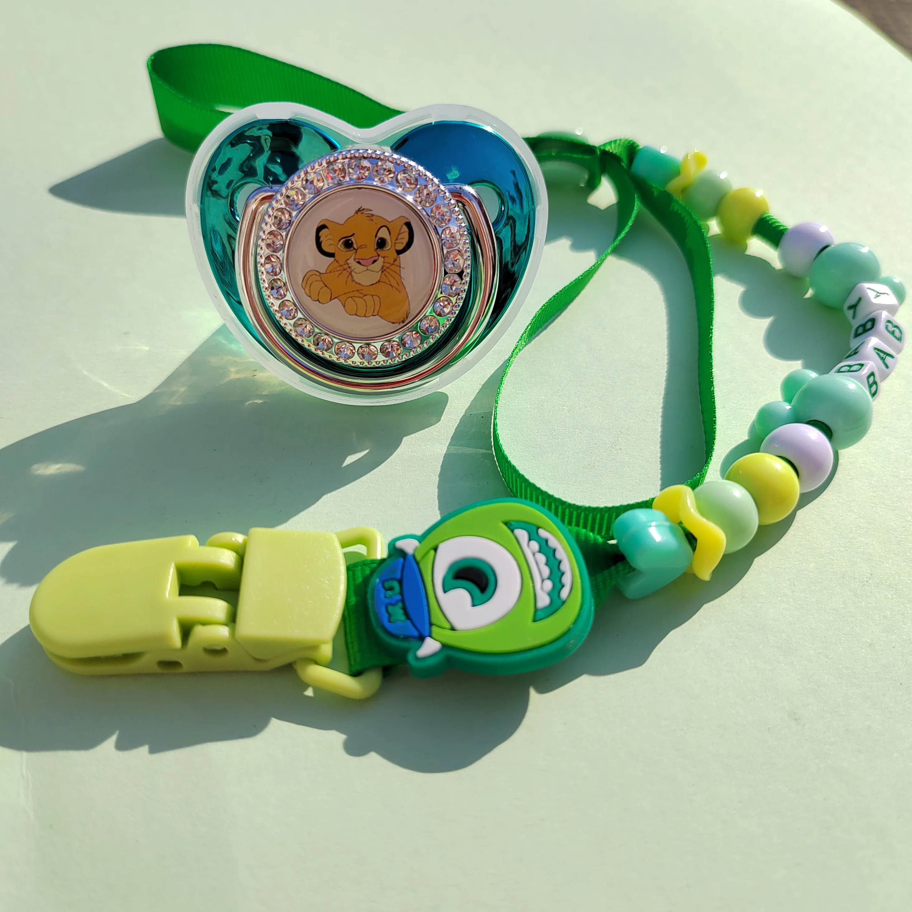 Disney Baby Food Toy Accessories Mickey Minnie Mouse Image Teether Soother Nippler Mike Wazowski Beads Custom Pacifier Clip Name