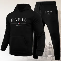 Erkekler lüks Hoodie seti Paris baskı kazak Sweatpant 2 parça setleri erkek Hoody koşu pantolon takım elbise rahat Streetwear eşofman