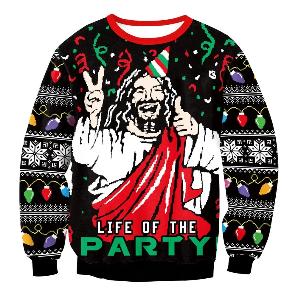 

Men Women Holiday Party Sweatshirt Pullover Tacky Xmas Jumper Tops Unisex Happy Birthday Jesus Ugly Christmas Sweater