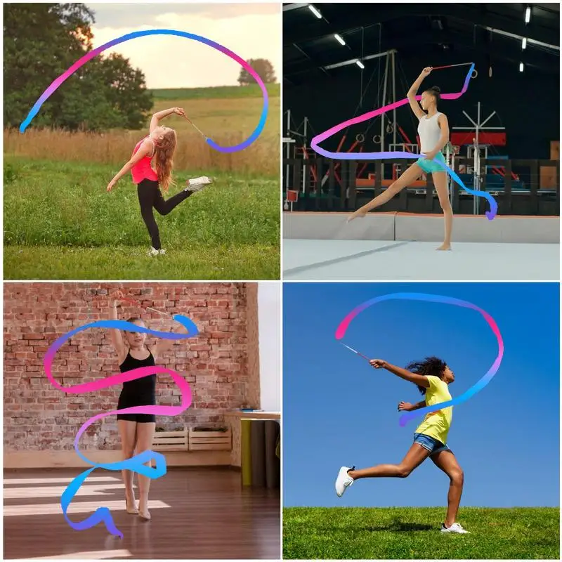 Art Gymnastics Ballet Dance Ribbon with Twirling Stick Kid Sport Performance Stage Show Prop Rainbow Stick Training Rhythmic