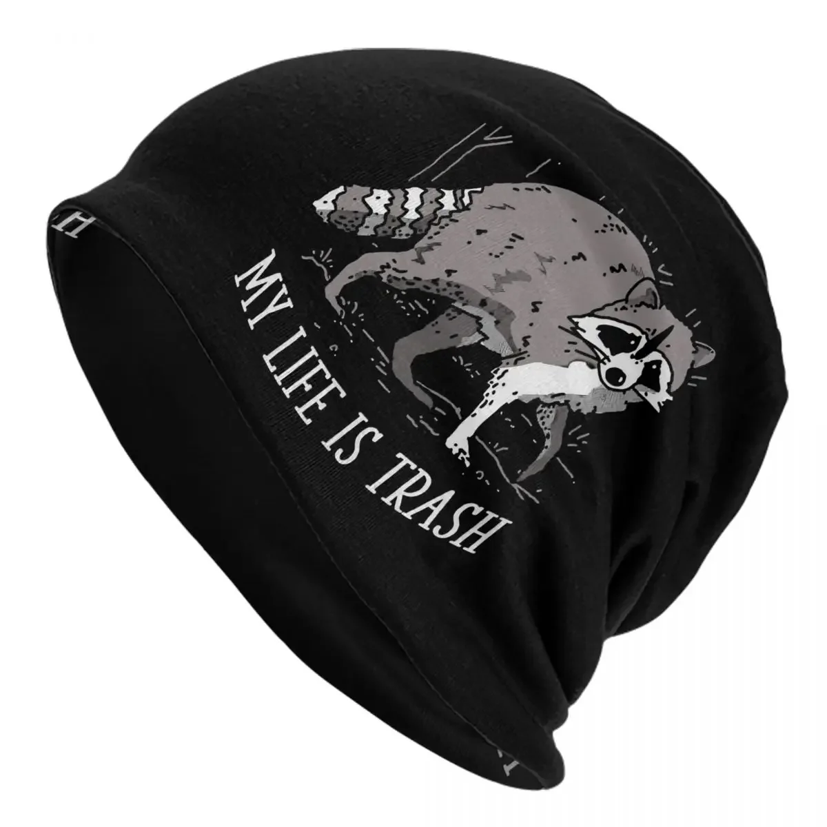 Cute Raccoon Caps My Life Is Trash Hip Hop Autumn Winter Ski Skullies Beanies Hat Spring Warm Dual-use Bonnet Knitting Hats