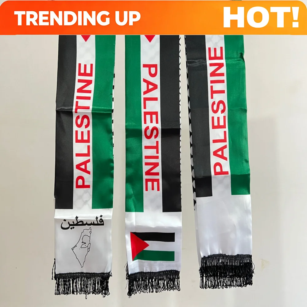 Customize Palestine Scarf 130 x 14cm Palestine Printed Satin Face National Day Flag Palace Map Scarf Shawl