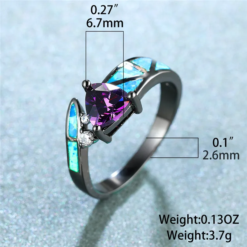 JLR-219 خاتم الروديوم الأسود مع أوبال النار المنشور وترصيع العقيق الأزرق الهندسي، خاتم كوكتيل قوطي قابل للتكديس للنساء، مطلي J #5