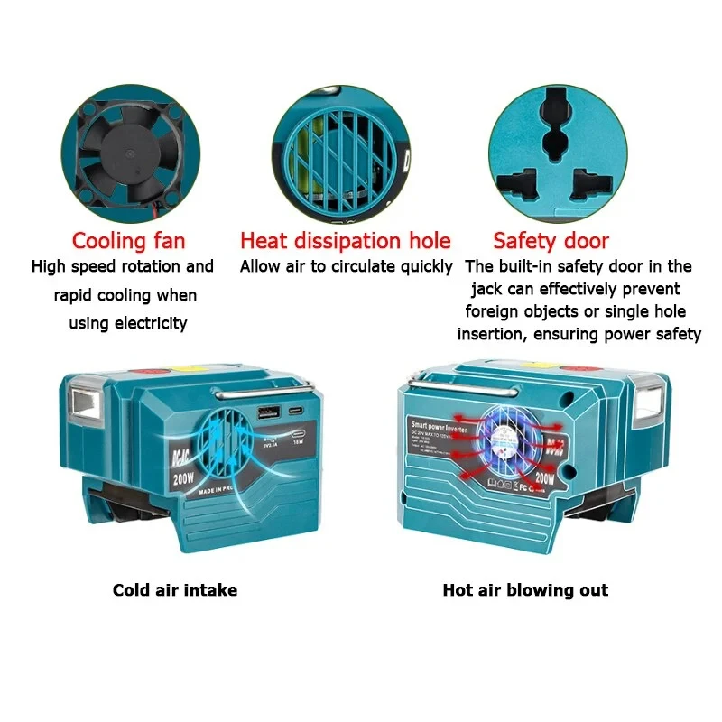 110V-220V Outdoor Portable Battery Inverter 200W AC 120-220V Modified Sine Wave Power Adapter for Makita/Devi/Miwachi Battery