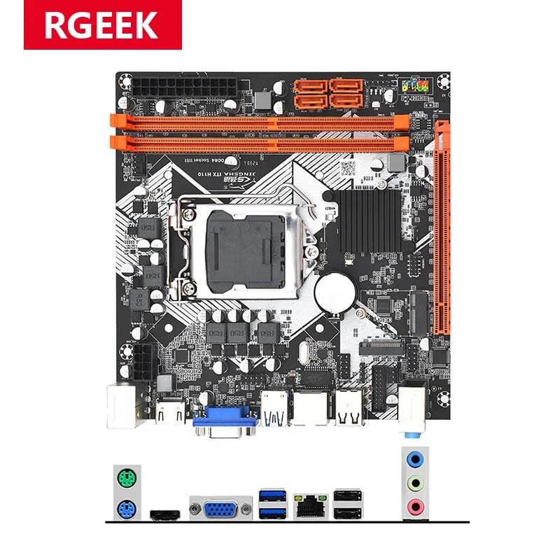 RGeek H110 Thin Mini ITX Motherboard 2*DDR4 LGA1151 HD VGA Mini-ITX PC Computer Mainboard, Support M.2 NVME