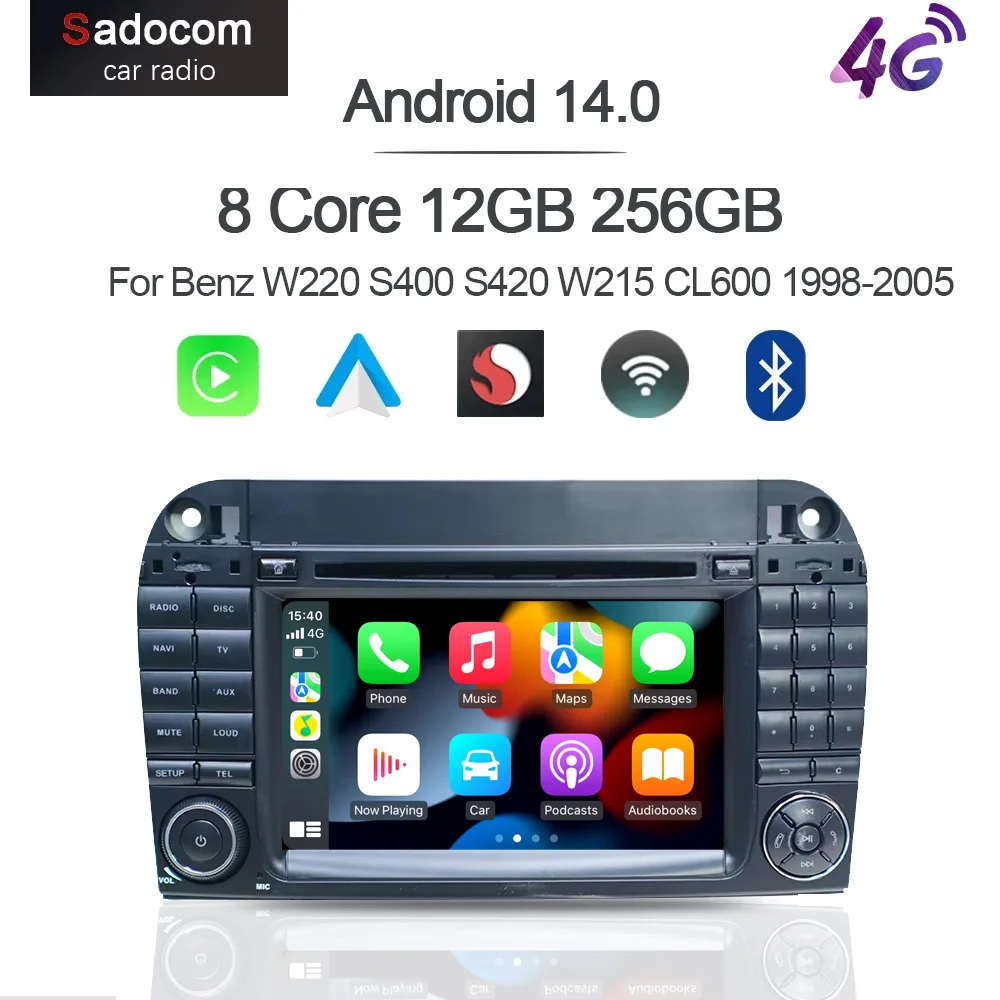 720P 8G + 256G DSP Carplay Auto Android 14,0 IPS reproductor de coche GPS WIFI Bluetooth Radio para Benz W220 S400 S420 W215 CL600 1998-2005