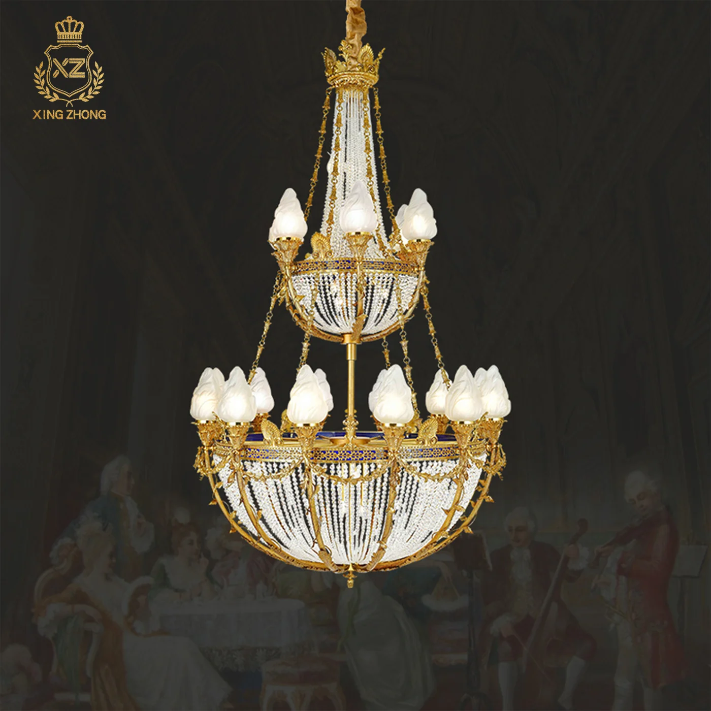 European Luxury Villa Duplex Living Room Banquet Hall Crystal Large Chandelier Hall Loft Stairwell Brass Round Big Pendant Lamp