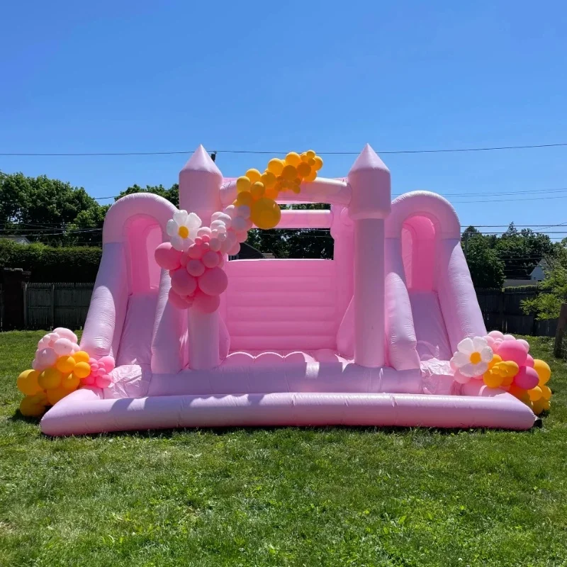 Pastel Pink PVC Inflatable Bouncy Castle Slide Ball Pit Combo Portable Bounce House Jumper for Kids Wedding Birthday Parties