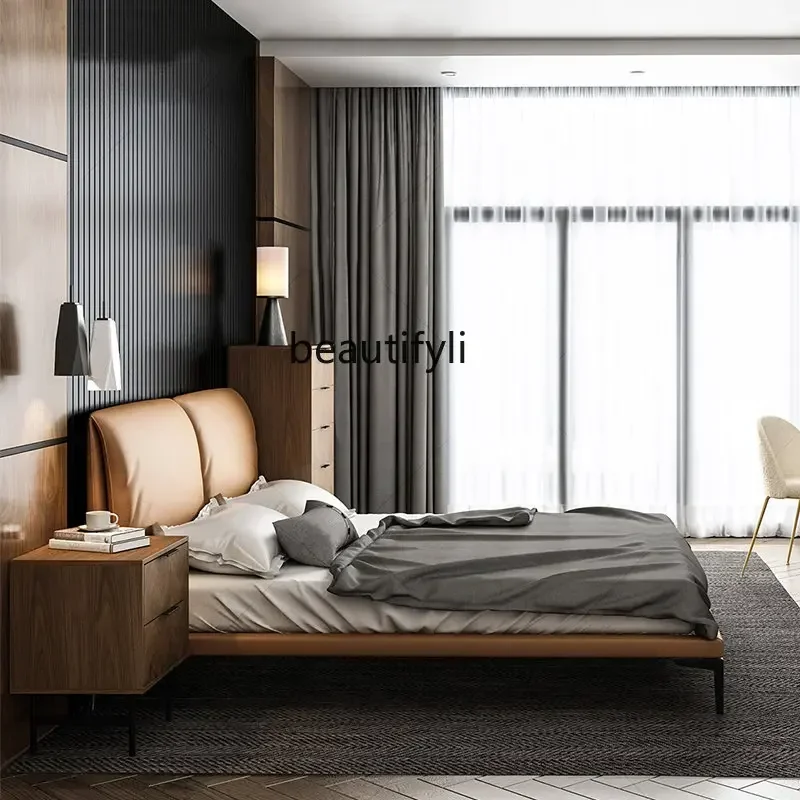 New Modern Minimalist Walnut Color Bedside Table Bedroom Storage Cabinet Minimalist Bedside